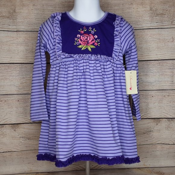 'SWEETDIL' RUFFLE TRIM EMBROIDED STITCHING LONG SLEEVE COZY TODDLER DRESS/TOP - Picture 5 of 12